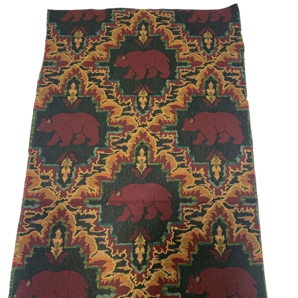 Vintage Rustic Lodge Geometric Pattern Bear Style Tapestry Fabric Panel 40.75x20
